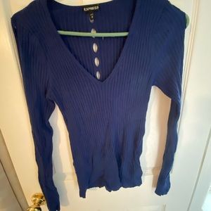 Medium Navy Top from Express with arm and back hole design.